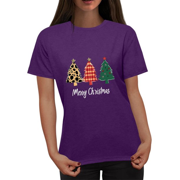 Puntoco Blusa informal de cuello redondo con estampado navideño para mujer