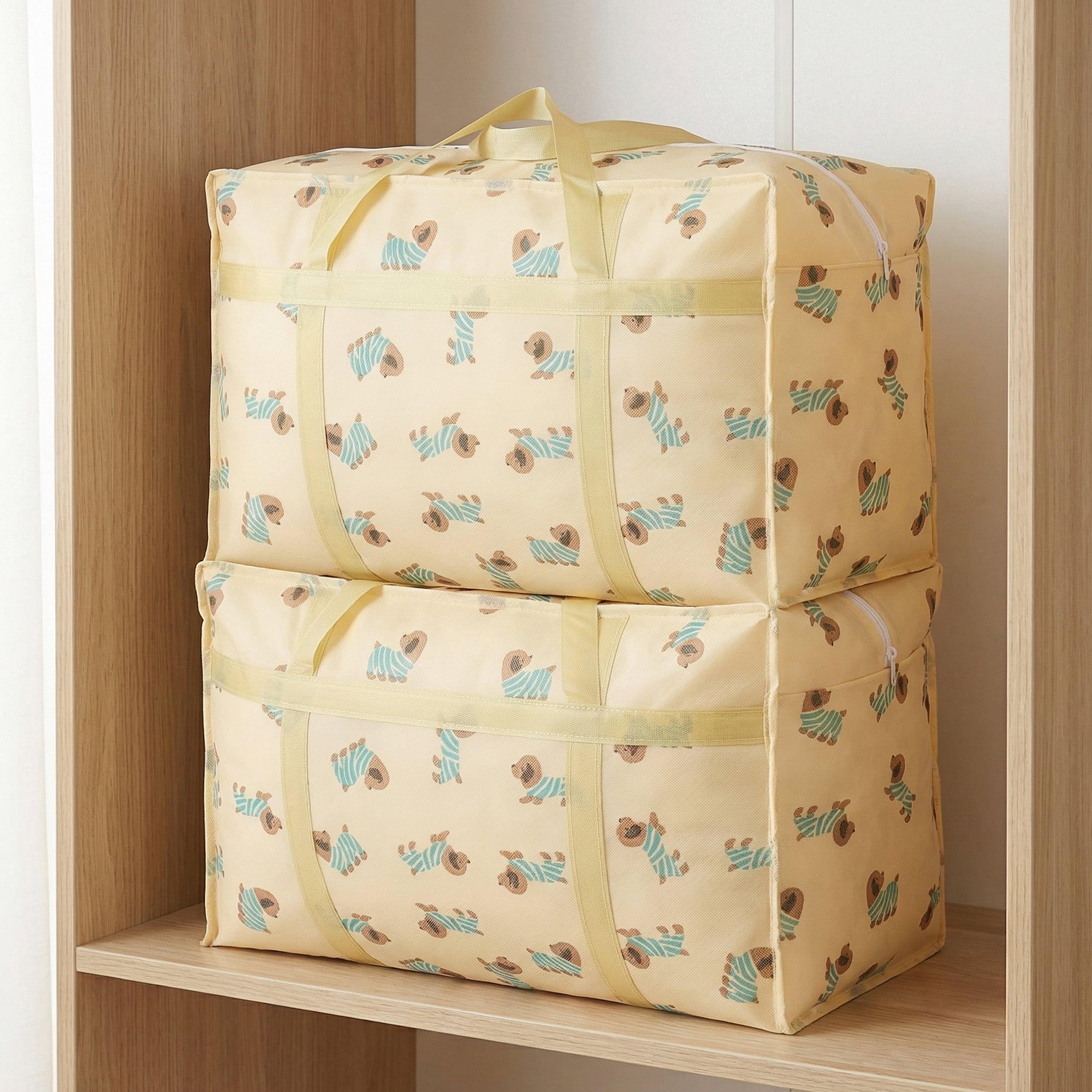 Unique Bargains Floral Clothes Storage Bags for Organizing Clothing Beige 19.7"x11.8"x9.8"