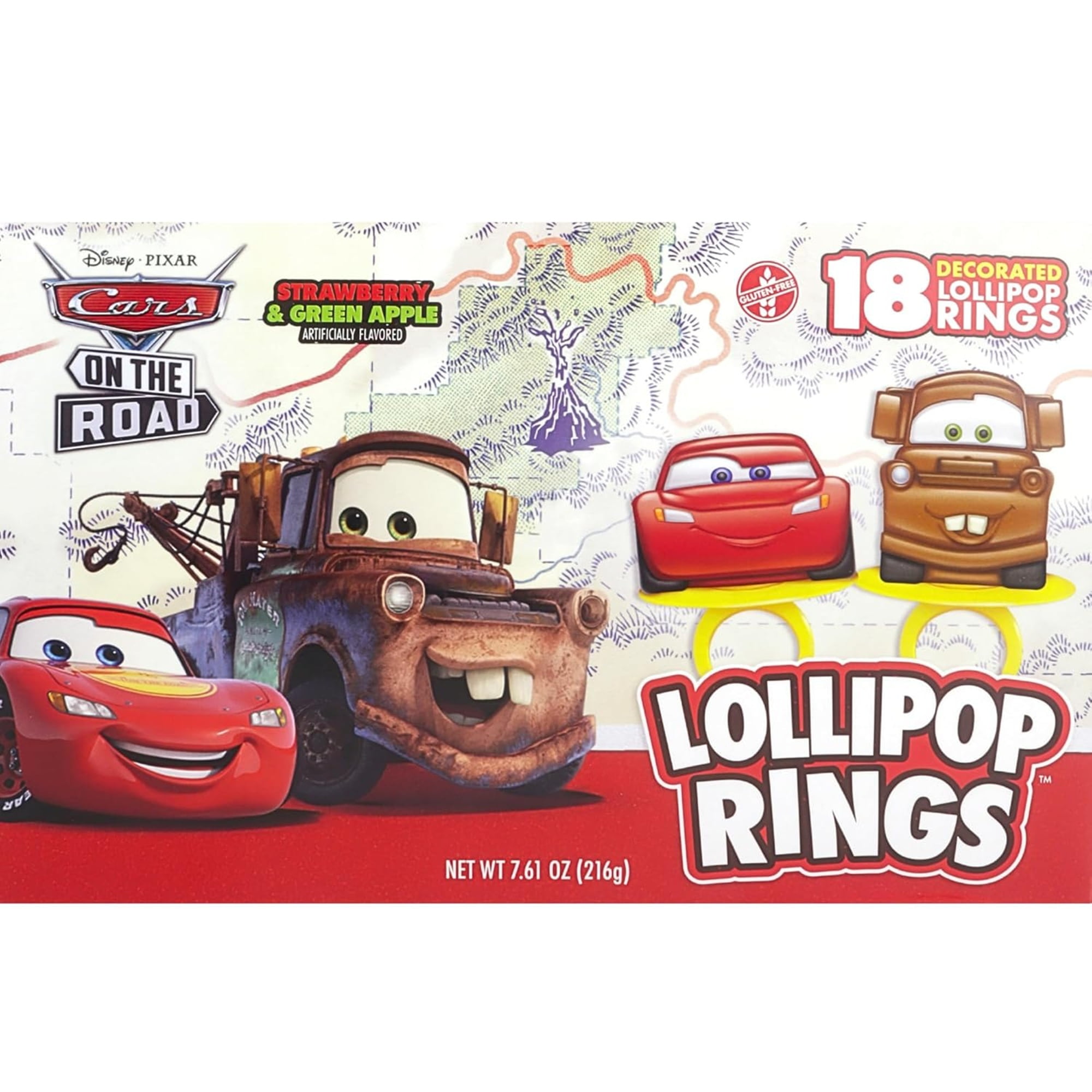 Disney Pixar Cars Lollipop Rings, Birthday Party Candy, 18 Count, 7.61 Ounce Box