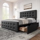 thumbnail image 1 of Negra tamaño completo marco de cama - 4 almacenamiento cajones, faux leather forrado cama de plataforma con de madera slats support y button tufted design. no necesita colchón base, 1 of 8