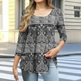 thumbnail image 3 of JTZGDY Summer Tunic Tops for Women Dressy Casual 2025 Fashion 3/4 Lenght Sleeve Floral Printed Ruched Pleated Crewneck Graphic T-Shirts Loose Fit Curvy Hem Blouse Black#04 XL, 3 of 7