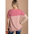 thumbnail image 3 of Women's Pink Color Block Long Sleeve Ribbed Loose Top, 3 of 5
