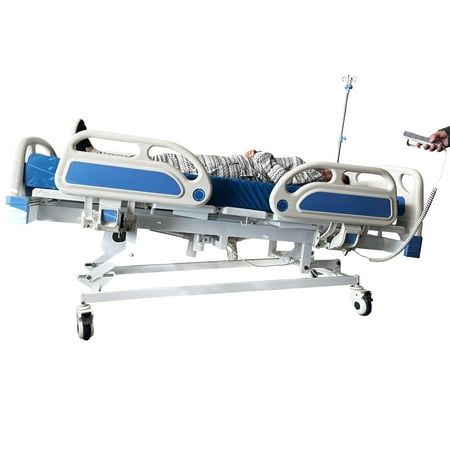 DoudouX 5 Function Full Electric Hospital Beds with ABS Rails, 5.51" Foam Mattress and IV Pole (Linear Motors& Control System and Individual Locking System with 5" casters)