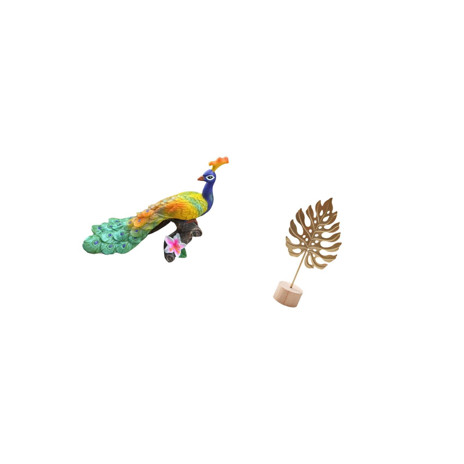 Peacock Statue Leaf Figurine Sculpture Iron Wood Material for Living Room Bedroom Garden Decoration