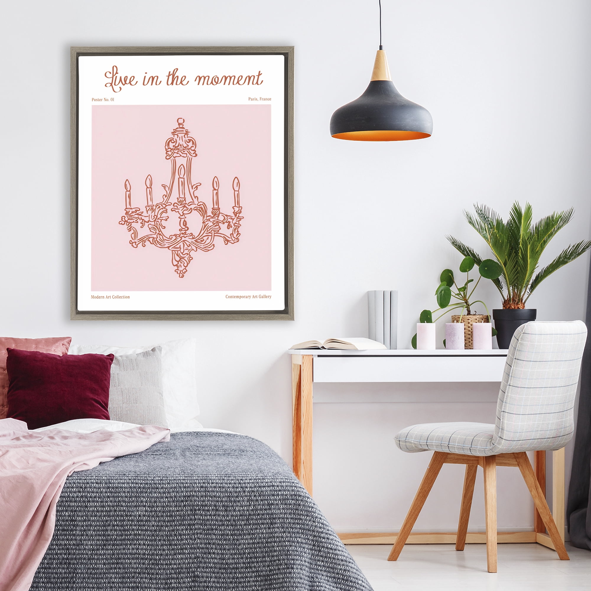 Stupell Industries Live In The Moment Chandelier Brown Framed Floater Canvas Wall Art, design by The Prints Vibe