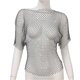 thumbnail image 1 of Women Mesh Body Chains Short Sleeve Rhinestones Crop Tops Crystal See Through Fishnet Beach Bikini Cover ups Gifts rose Red, 1 of 4