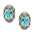 thumbnail image 2 of Bling Jewelry Womens Two-Tone Bali Style Aqua Blue Oval Clip-On Earrings with Simulated Aquamarine CZ, 2 of 5