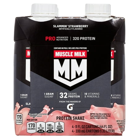 Muscle Milk Pro Protein Shake, Slammin' Strawberry, 11 fl oz, 4 Pack