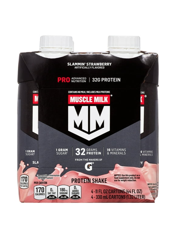 Muscle Milk Pro Protein Shake, Slammin' Strawberry, 11 fl oz, 4 Pack
