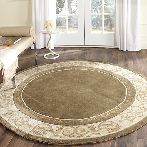 Safavieh Total Performance Collection TLP727C Hand-Hooked Scroll Border  Area Rug, 8' x 8' Round, Olive / Ivory 