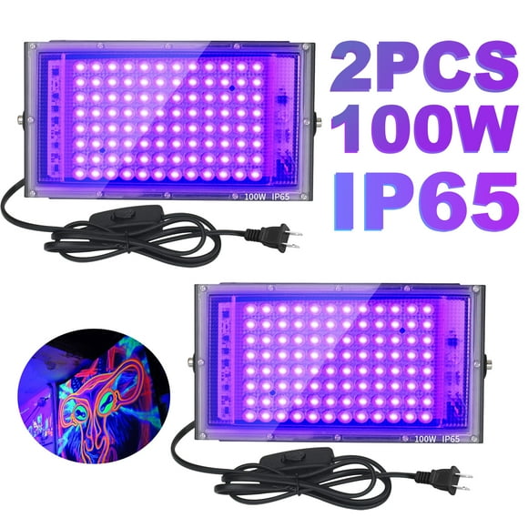 Ouside 100 W,LED Luz Negra Impermeable UV Spotlight con Interruptor, para Fiesta Disco