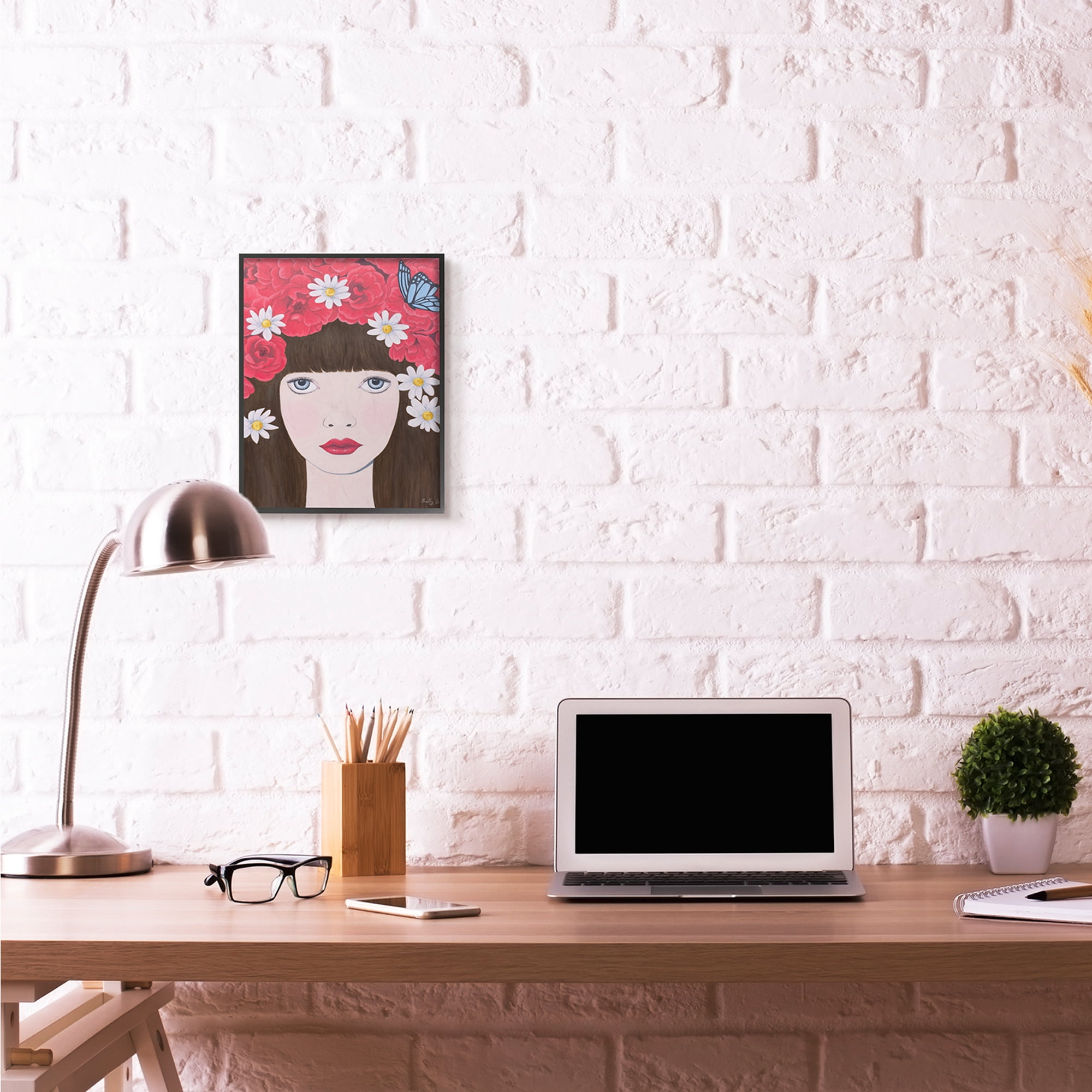 Stupell Industries Flower Headdress Red Woman Painting Black Framed Art Print Wall Art, 11x14, by Sally B