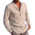 thumbnail image 2 of Men Henley T Shirts Casual Long Sleeve Button Linen V Neck Winter Loose Tops, 2 of 3
