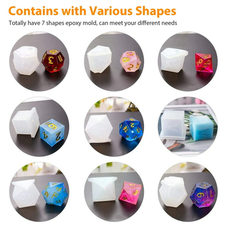 Szecl 7 Shapes Dice Molds Polyhedral Dice Molds for Resin Casting Square  Triangle Fillet Dungeons and Dragons Dice Mold 6 Sided 12 Sided Epoxy Resin