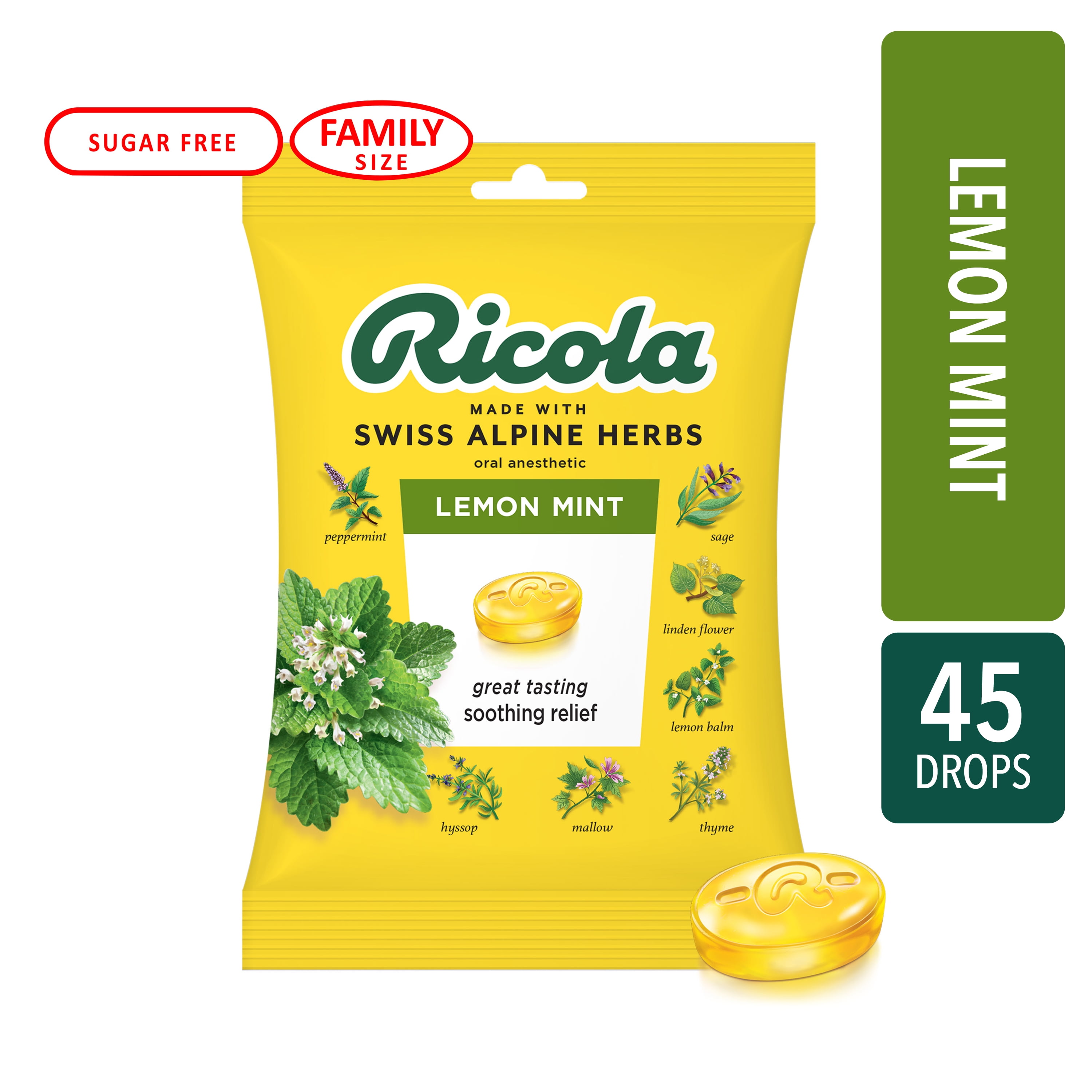 Ricola Herb Throat Drops, Sugar Free, Lemon Mint 45 ea