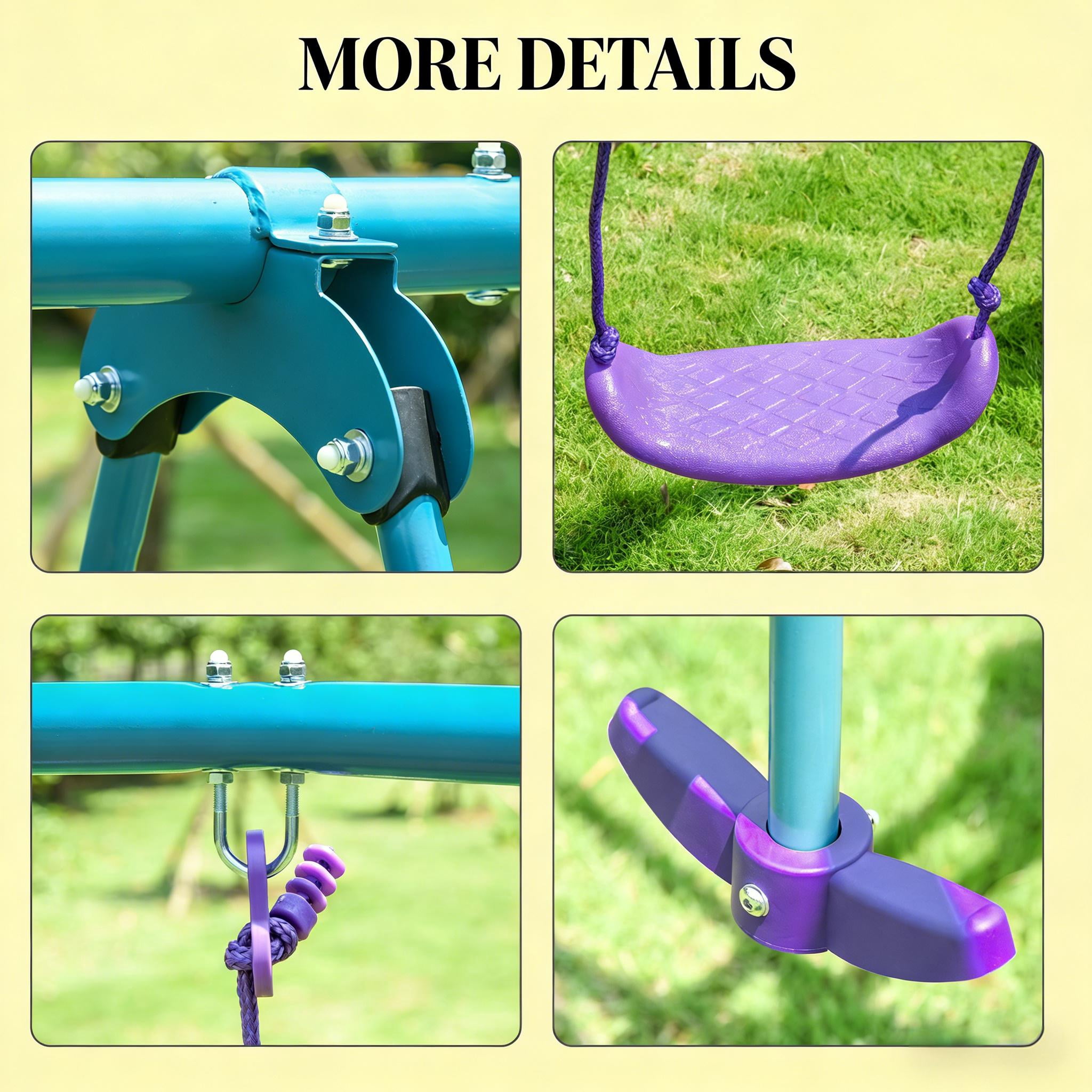 Kids Swing Set 2 Swing Seats + Glider 396 lbs Capacity A-Frame Steel for Backyard Ages 3+