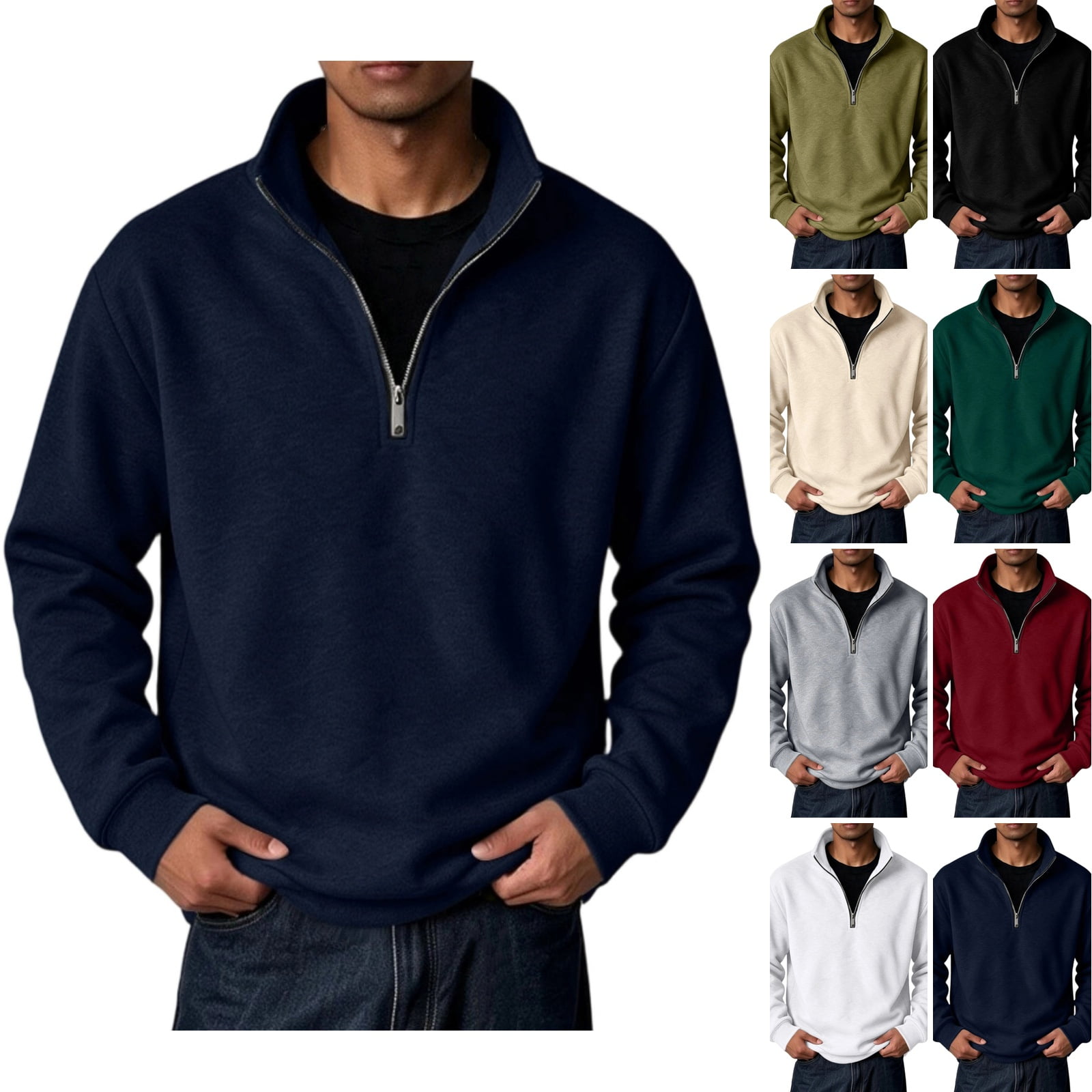 WULMLEO Quarter Zip Pullover Men Athletic Casual Mockneck Fleece Sweatshirt Navy M
