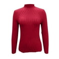 thumbnail image 5 of PiGOGI Women's Round Neck Knit Sweater Casual Solid Color Long Sleeve Base Layer Pullover Top Red XL, 5 of 6