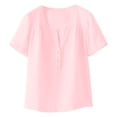 thumbnail image 4 of Qiopertar Women's Short Sleeve Button Down Blouse V-Neck Ruffled Casual Cropped Top Spring Summer Vacation Boho Relaxed Shirt, Pink XL, 4 of 7