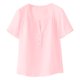 thumbnail image 5 of Craaazy Women's Casual V Neck Blouse, Solid Color Short Sleeve Cotton Linen Top, Loose Fit Comfy Henley Tunic for Daily Wear Gifts, 5 of 9