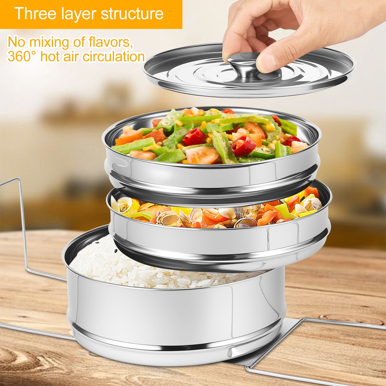 3 Tier Steamer Insert Pan 304 Stainless Steel Pressure Cooker Insert Pan Large Capacity Pressure Cooker Accessories for Steaming Vegetable Fish Meat