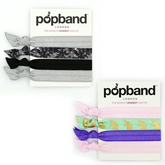Popband London Hair Ties - The World's Kindest Hair Accessory, Assorted Colors and Styles, 8 count total