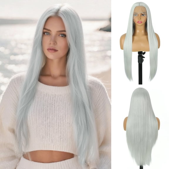 Phocas Long Straight Wig for Women，Synthetic Light Grey Wig no Bangs for Daily Use 28inch