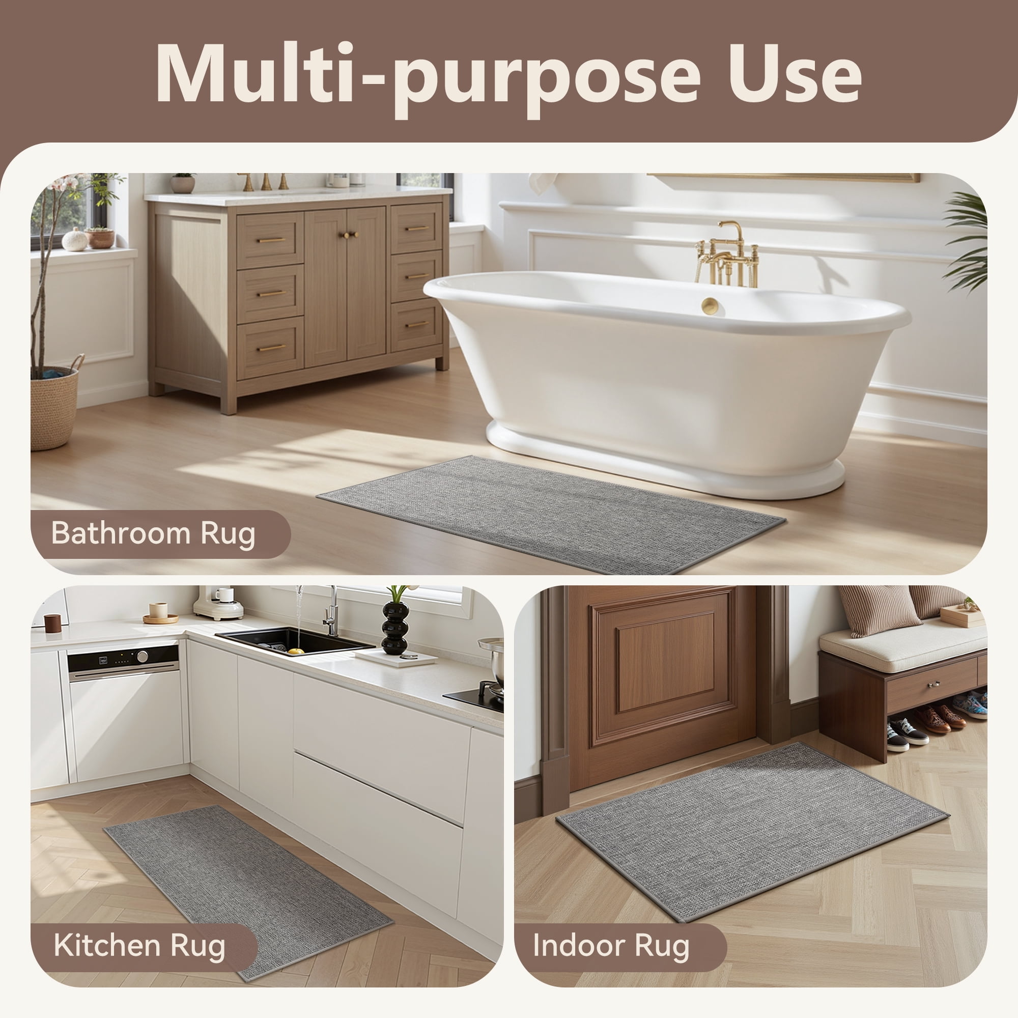 FEELHOME Door Mats for Inside 32"x47" Non Slip Rubber Welcome Mat for Inside Low-Profile Dirt Trapper Indoor Door Mats for Entryway Absorbent Washable Entry Rug Floor Mats Gray