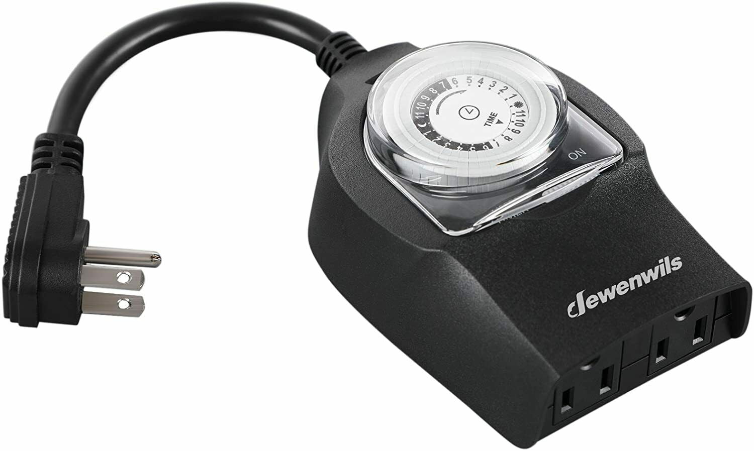 DEWENWILS Outdoor Timer Waterproof, 24 Hour Heavy Duty Plug in Mechanical Programmable 2 Grounded Outlets for Lights Pool Pump Fountain 15Amp, 1/2HP UL Listed, Black