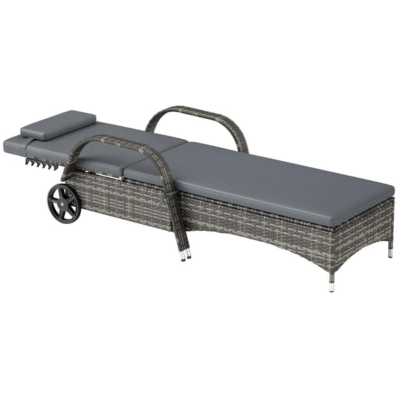 Resenkos Outdoor Premium Chaise Lounge Chair - 5-Level Adjustable Backrest, Rattan Weave, Poolside Comfort With Wheels, Cushion & Headrest, Mixed Gray and Gray