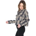 thumbnail image 2 of Cali1850 Women's Plaid Flannel Cropped Long Sleeve Shacket Button Down Casual Jacket, 2 of 5