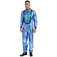 thumbnail image 2 of iixpin Astronaut Costume for Men Space Jumpsuit Metallic Shiny Bodysuit Halloween Role Play Costume Blue M, 2 of 7