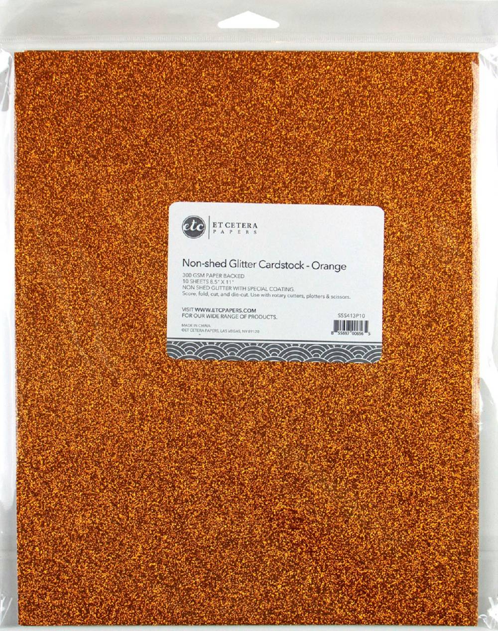 ETC Papers NonShed Glitter Cardstock 8.5"X11" 10/PkgOrange