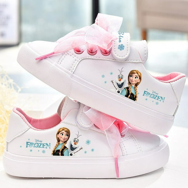 Disney filles princesse congelée blanc Bow chaussures en toile chaussures  de sport à fond souple antidérapantes pour fille cadeau 