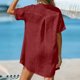 thumbnail image 2 of TaTaai Women's Summer Casual Solid Color Linen-Like V-Neck Lapel Short Sleeve Loose Knee-Length Midi Dress with Functional Pockets Gift, 2 of 8