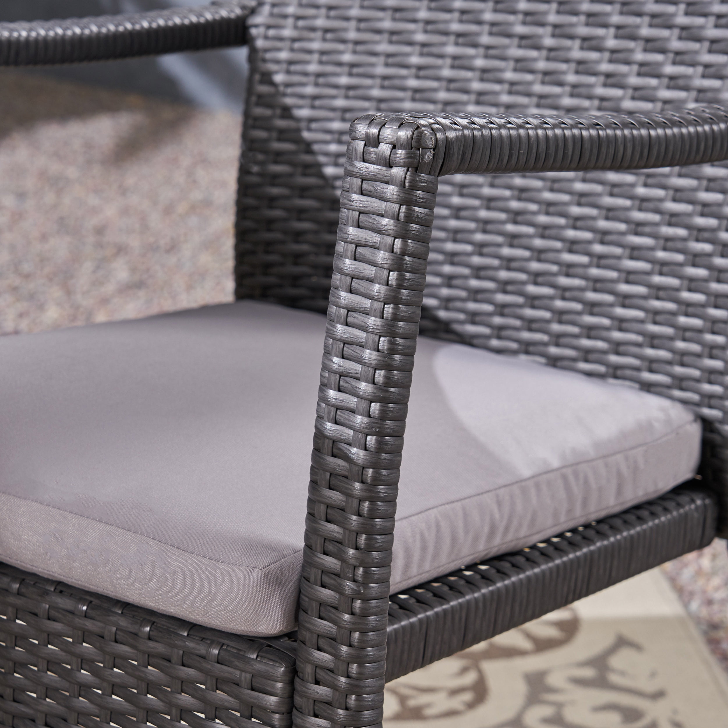 Noble House Lily Outdoor 6 Piece Acacia Wood Dining Set with Bench, Sandblast Dark Grey, Gray
