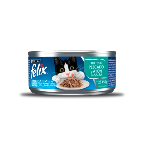 Alimento Húmedo Felix Paté Sabor Pescado y Atún en Salsa, Paquete de 24 latas de 156g