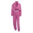 thumbnail image 5 of hirigin Women Tops Pants Suit, Long Sleeve Stand Neck Crop Zip Coat + Vest + Velvet Long Pants, 5 of 9