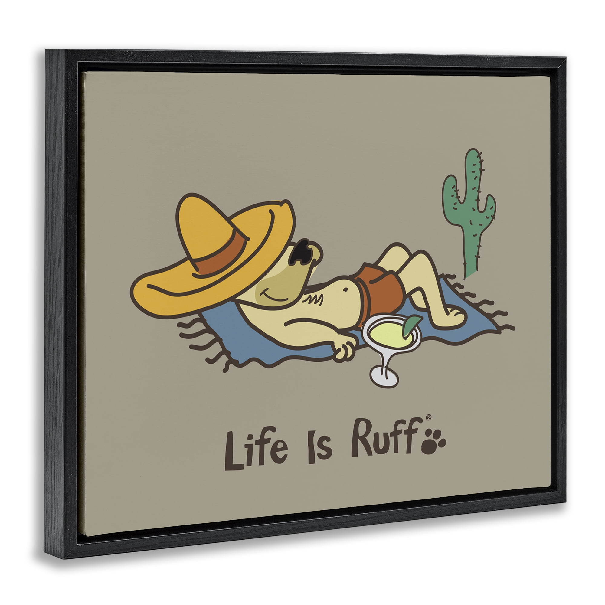 Stupell Industries Siesta Dog in Desert Animals Painting Black Floater Framed Canvas Art Print Wall Art, 21 x 17