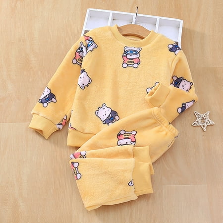 Girls Pajamas Set Toddler Winter Pajamas Winter Pajama Set Warm Flannel Sleepwear Set Tops Pants Outfits Soft Comfy Fluffy Pajamas Clothes Girls Sleepwears for Girls Boys 18-24 Months