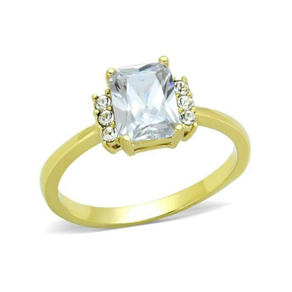 1.77Ct Emerald Cut Cz Stainless Steel Gold Plated Engagement Ring Womens Size 9
