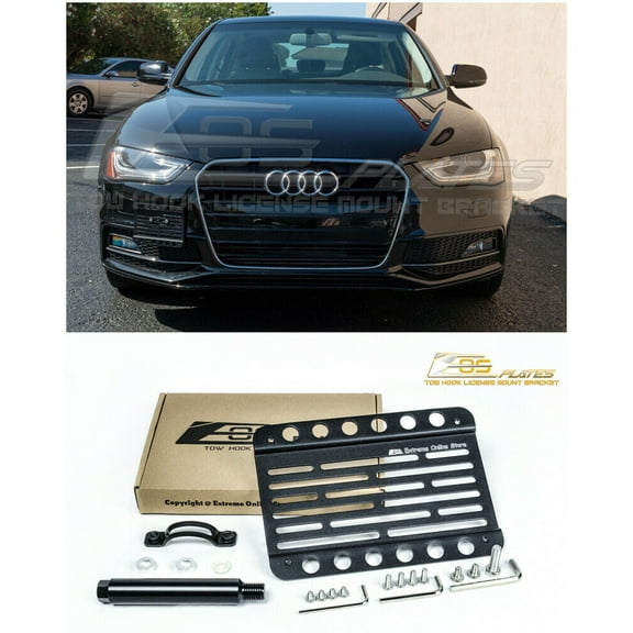 Extreme Online Store Replacement for 2009-2016 Audi A4 | EOS Plate Version 1 Mid Sized Front Bumper Tow Hook License Relocator Mount Bracket Tow-197