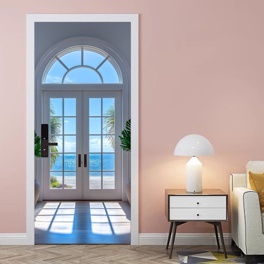 Door Stickers 3D Glass Door Effect Decals Murals for Bedroom Living Room Office Decor Self Adhesive Removable Wallpaper Wall Covers Poster Peel and Stick 30.3" W x 78.7" H