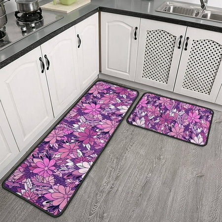

Pink Daisy Flowers Jewelry Kitchen Mat Set 2 Pieces Cushioned Floor Mat Waterproof Kitchen Mats Crystal Velvet Mat for Kitchen Floor Home Office Sink Laundry