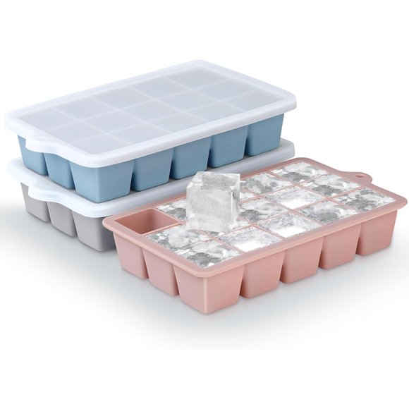 Molde para cubitos de hielo silicona 3 unidades tapa incluida apilable en congelador para whiskey comida bebé sin BPA