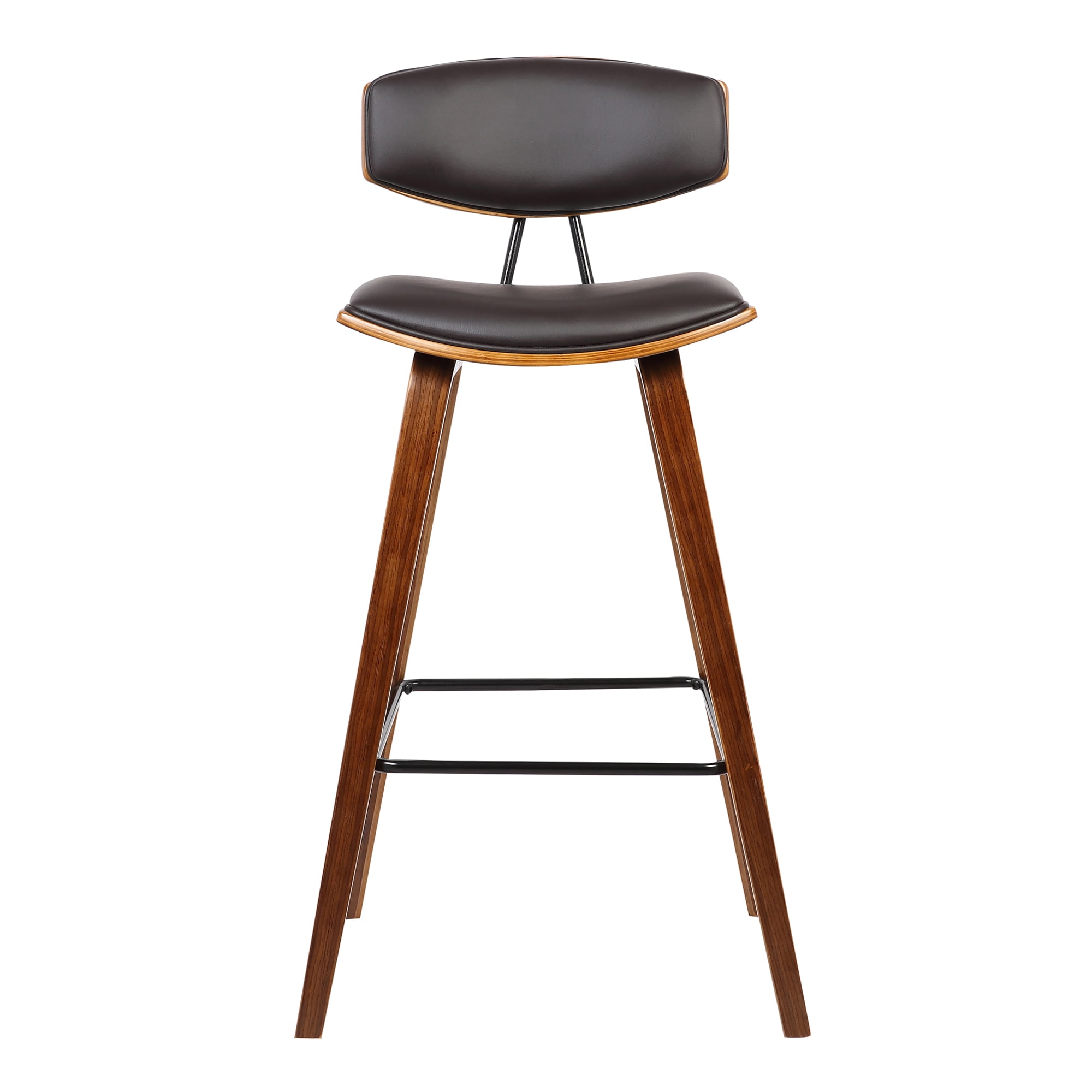 Fox 25.5" Counter Height Brown Faux Leather and Walnut Wood Mid-Century Modern Bar Stool - Set of 4