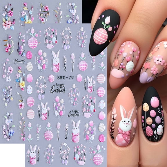 5D Embossed Spring Floral Nail Art Stickers, 3D Colorful Flower Self-Adhesive Nail Decals, DIY Easter/Summer Nail Decoration for Women