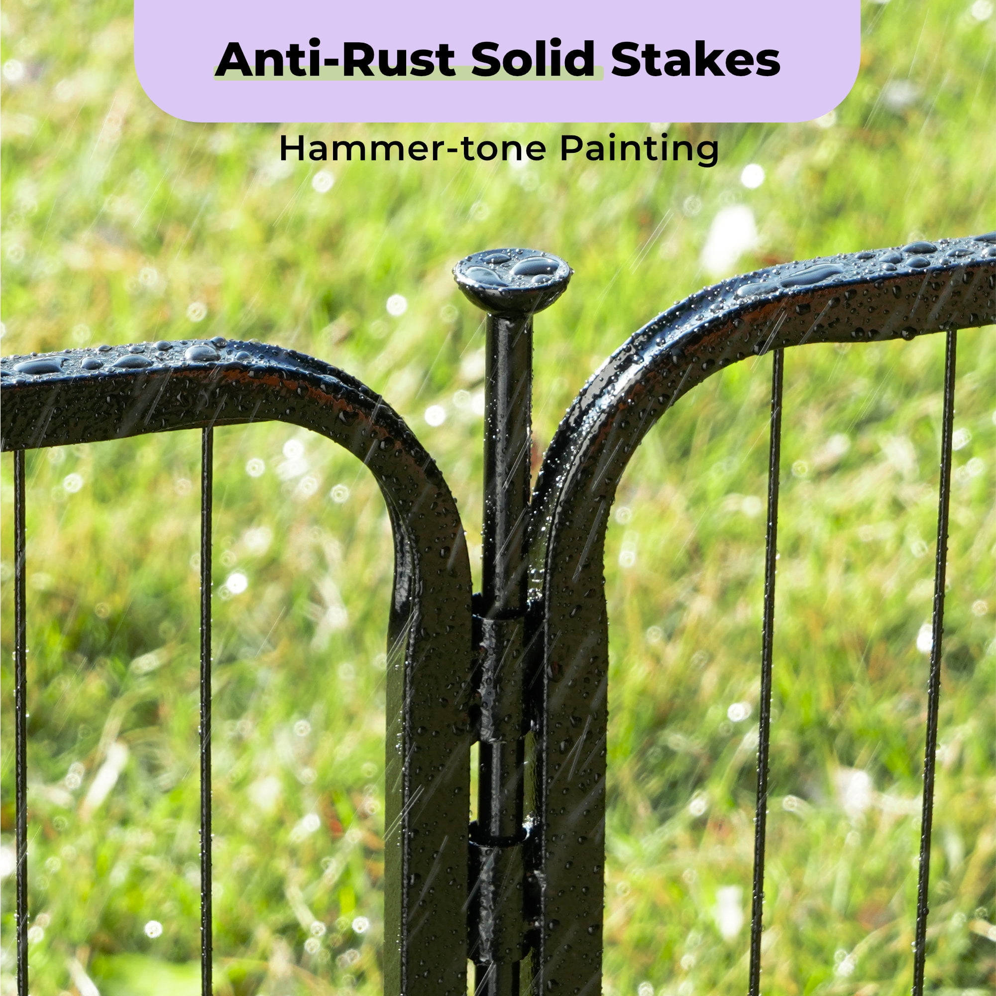 SunsGrove Decorative Garden Fence 50 in(H) x 10.2 ft(L) 4 Panels, Heavy Duty Metal Animal Barrier Fence, No Dig Fence for Dogs, Rabbit Fence for Garden, Black