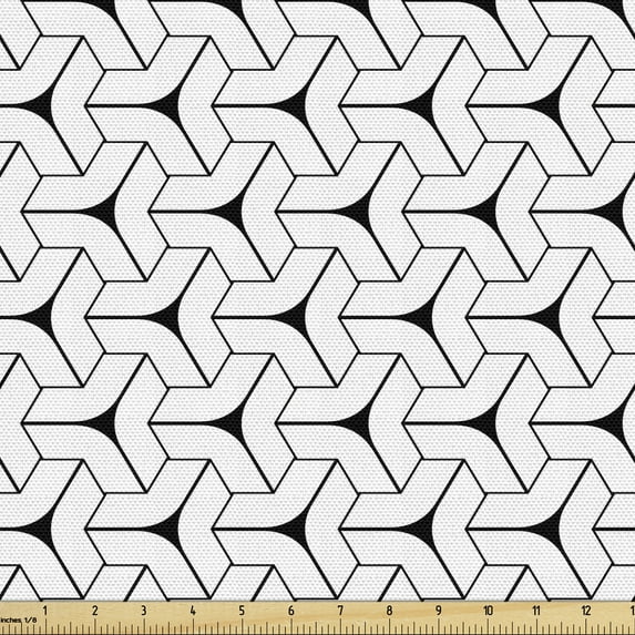 Geometrical Fabric by the Yard, Abstract Monochrome Stripes Pattern Triangular Shapes Recurring Design, Upholstery Fabric for Dining Chairs Home Decor Accents, Charcoal Grey White by Ambesonne