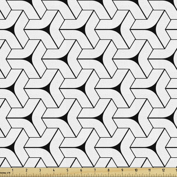 Geometrical Fabric by the Yard, Abstract Monochrome Stripes Pattern Triangular Shapes Recurring Design, Upholstery Fabric for Dining Chairs Home Decor Accents, Charcoal Grey White by Ambesonne